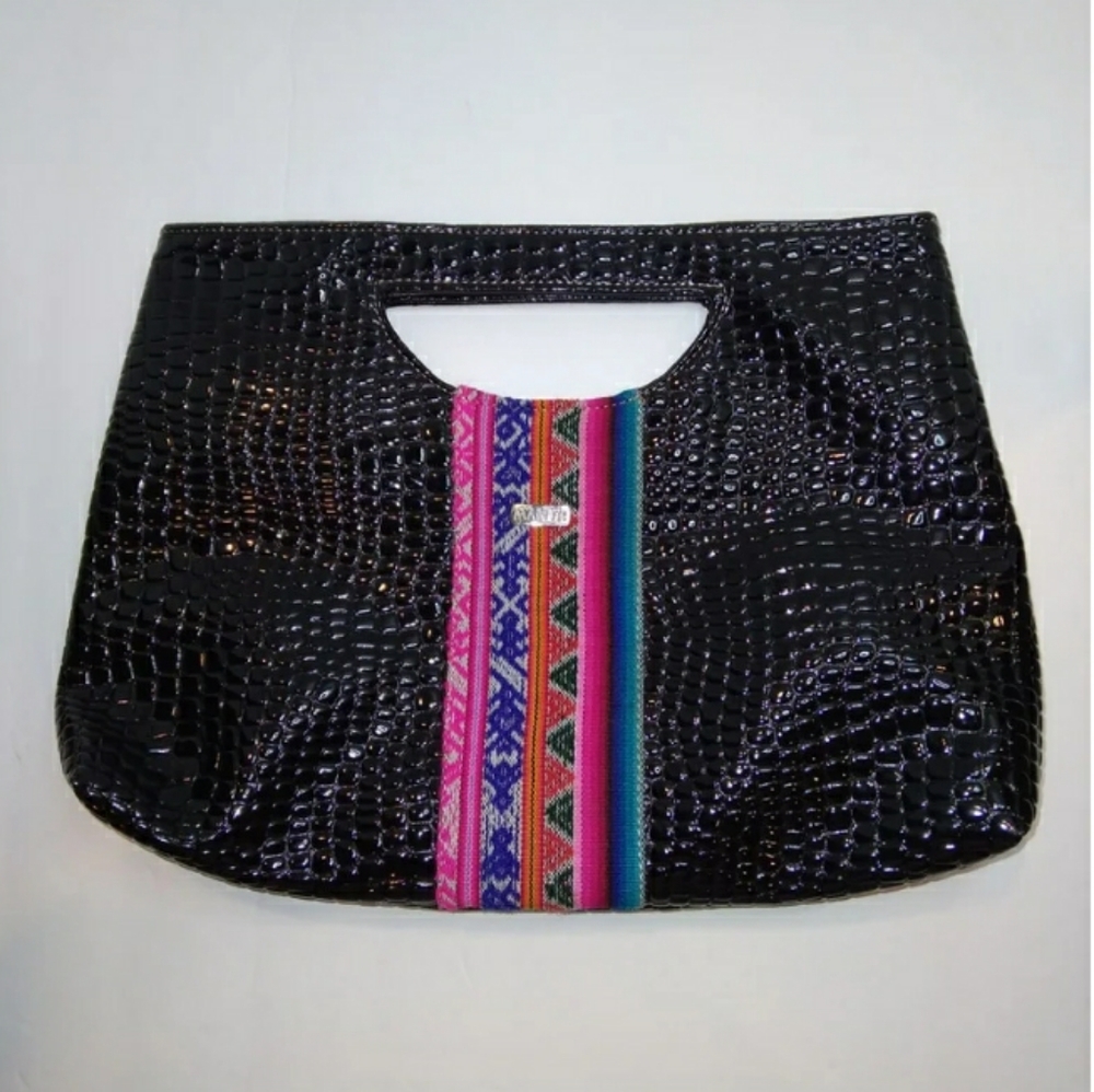 Faux patent leather clutch